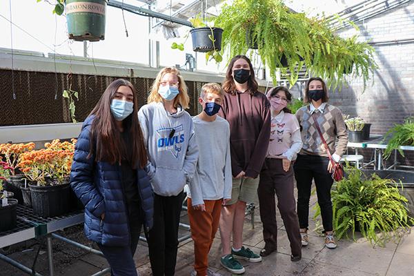 students in greenhouse