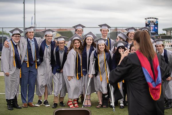group of students gather for photo
