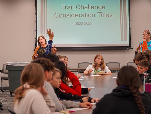 librarian speaks to group of students