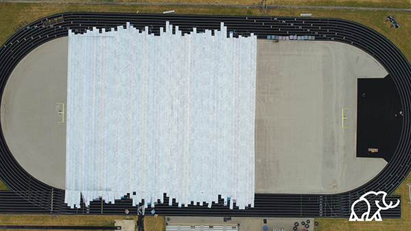 overhead view of turf replacement underway