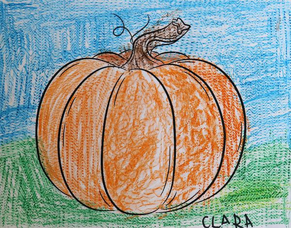 crayon drawing of a pumpkin