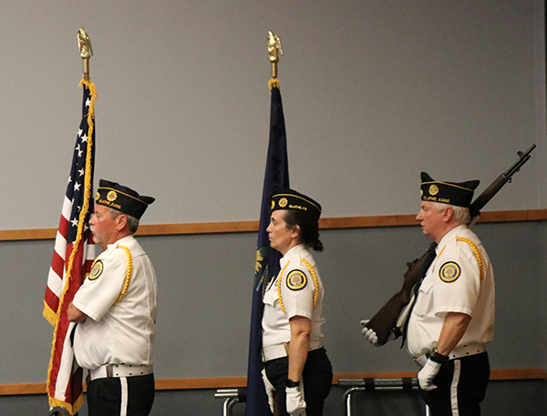American Legion Color Guard marches in with flags