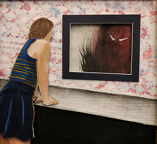 painting of girl looking in the mirror