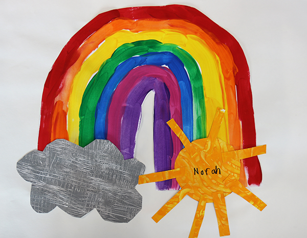 painting of a rainbow, cloud and the sun