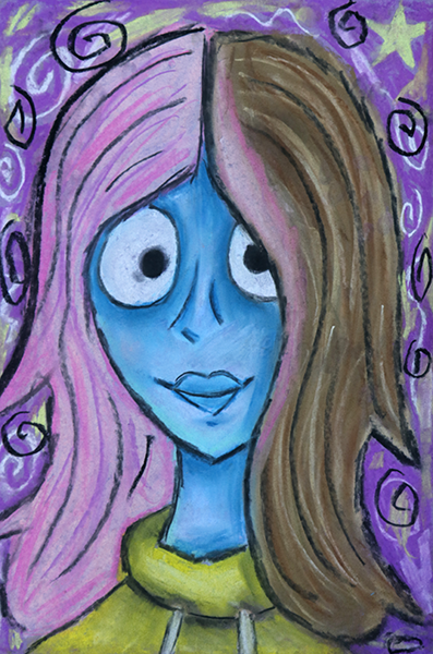 drawing of cartoon character with exaggerated features