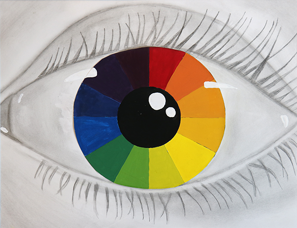 drawing of eye featuring three primary colors
