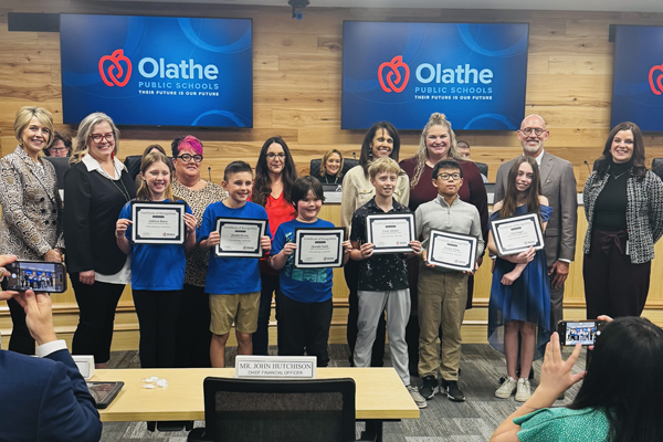 Math Wings winners are recognized by the board of education